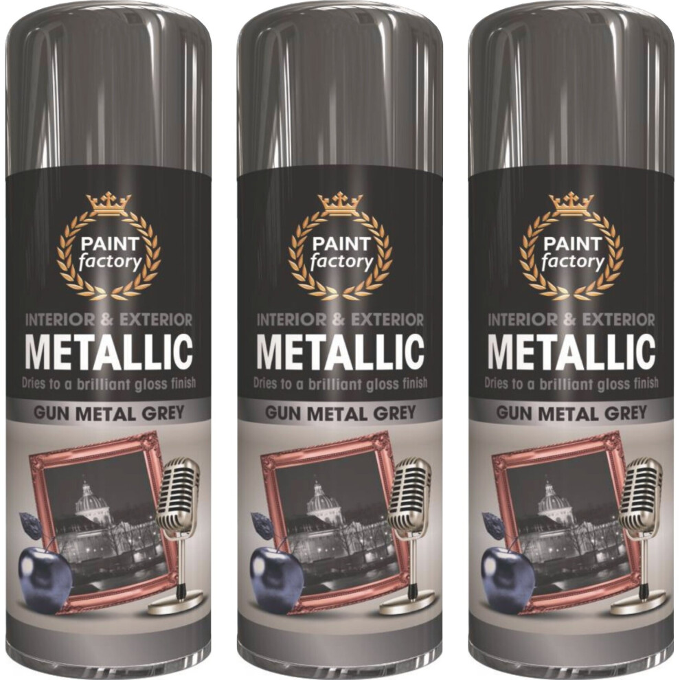 3 x 400ml Gun Grey Spray Paint Metallic Aerosol Car DIY Wood Plastic