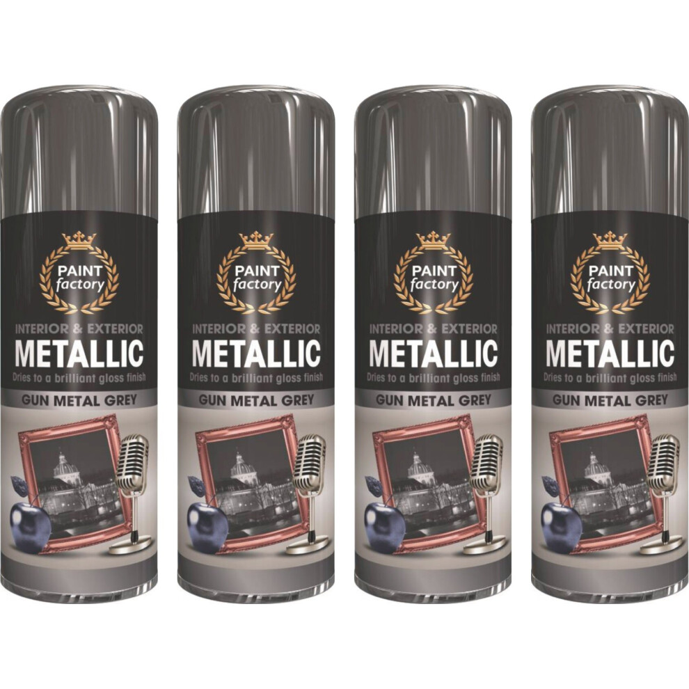 4 x 400ml Gun Grey Spray Paint Metallic Aerosol Auto Car Wood Plastic