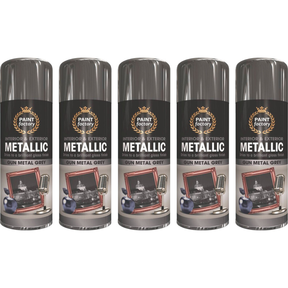 5 x 400ml Gun Grey Spray Paint Metallic Aerosol Auto Car Wood Plastic