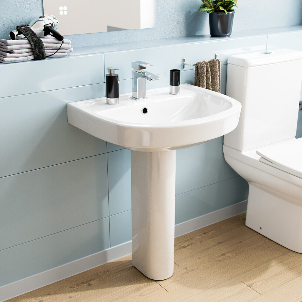 Modern 570 mm Round Full Pedestal Basin Sink White Ceramic 1 Tap Hole | Seattle