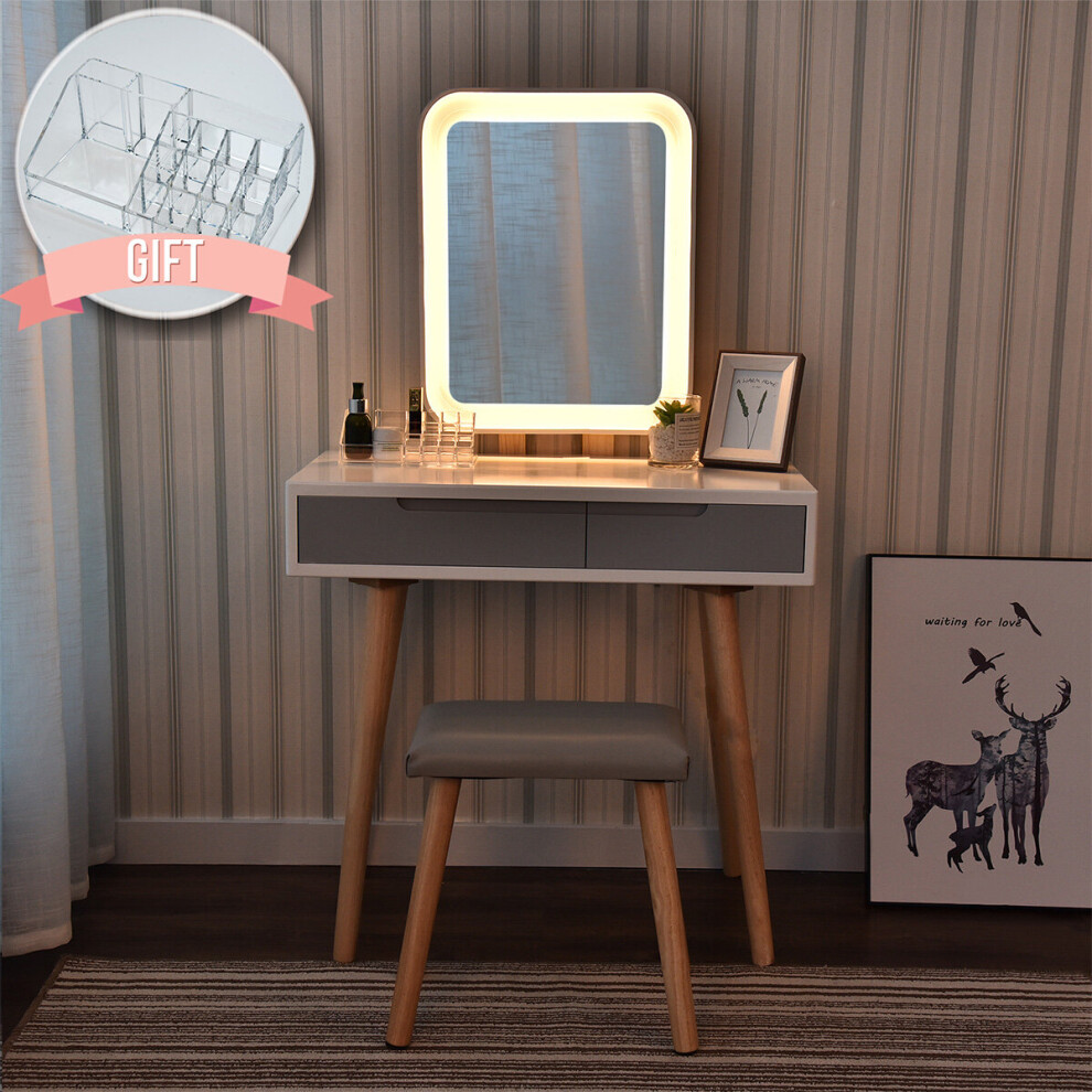 (Square 1) Vanity Table Set LED Mirror Makeup Dressing Table