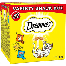 Dreamies Dual-Texture Cat Treat Variety 12x60g Pouches - Cheese, Chicken & Salmon Flavours