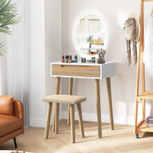 (Oval 3) Vanity Table Set LED Mirror Makeup Dressing Table