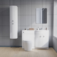 Dene | 1100 RH White Bathroom Vanity, WC, BTW Rimless Toilet & Wall Hung Cabinet