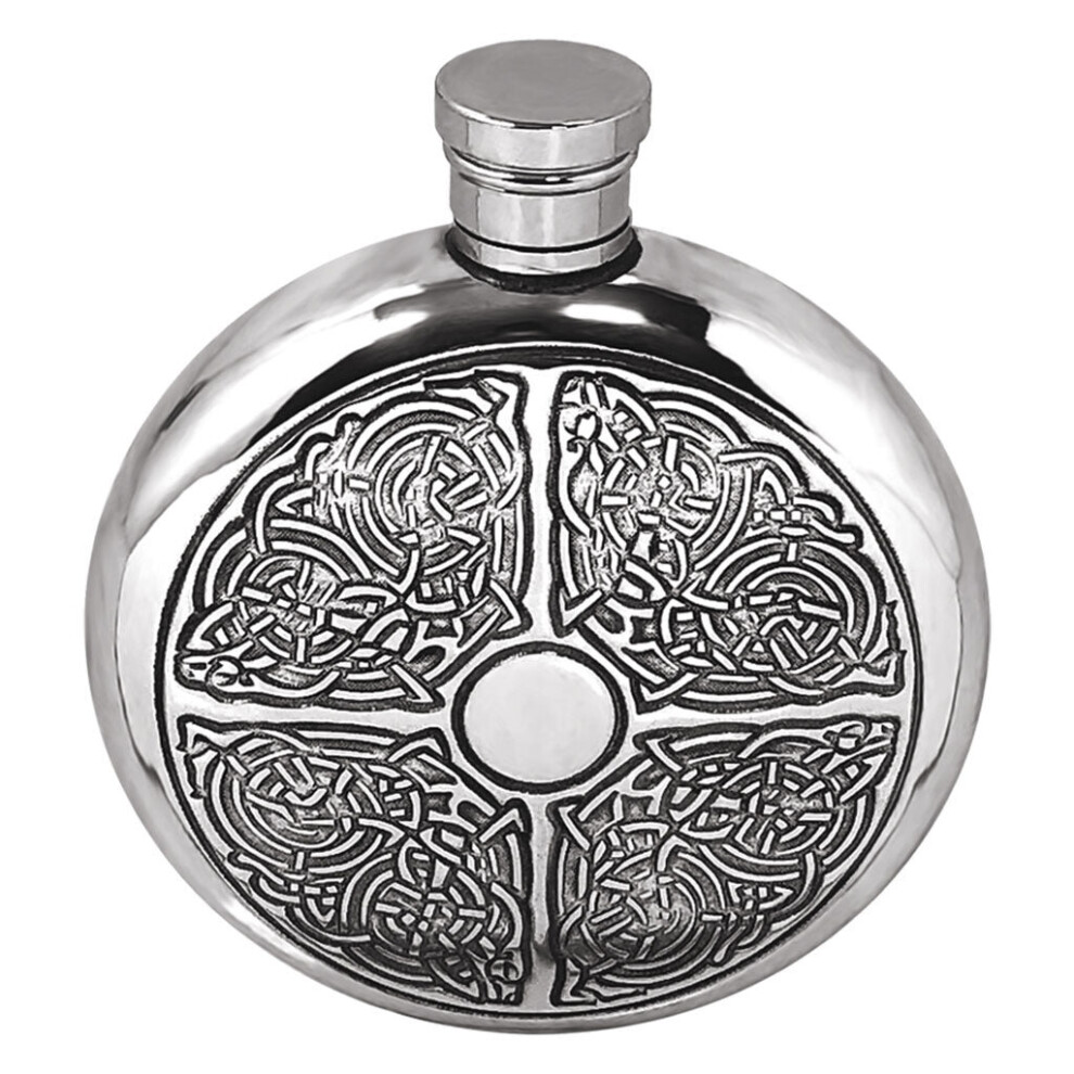 6oz Round Pewter Hip Flask with Intricate Celtic Design-image-OPC-PBVKZ55-NEW
