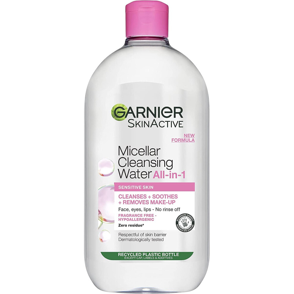 Garnier Micellar Cleansing Water For Sensitive Skin 700ml, Gentle Face Cleanser & Makeup Remover, Fragrance Recognised By The British Skin Foundation