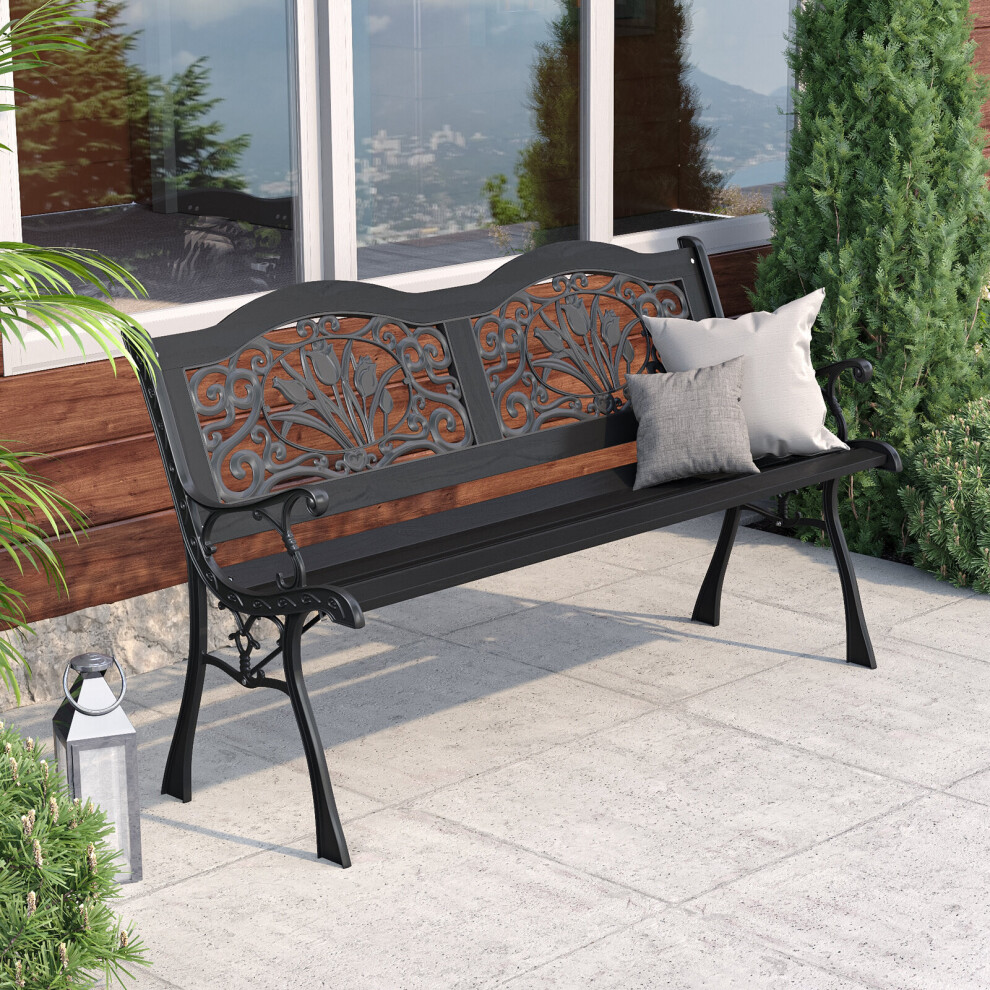 Black Garden Bench Patio Park Leisure Long Chair