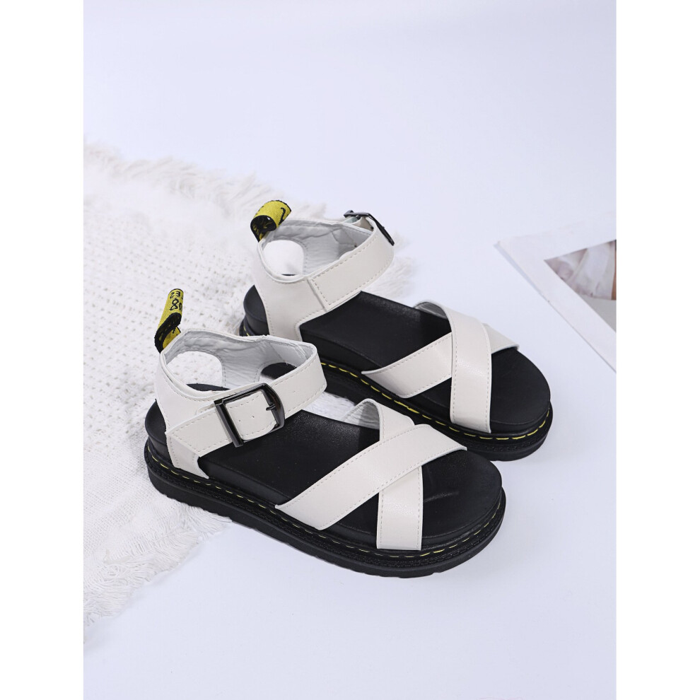 (White, 37) NEW 2023 Summer Womens Flatform Ankle Strap Sandals Ladies Chunky Platform Shoes