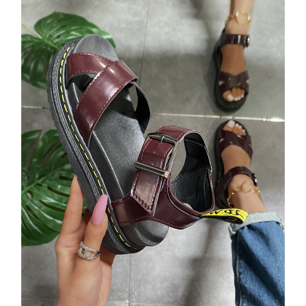 (RedBrown, 43) NEW 2023 Summer Womens Flatform Ankle Strap Sandals Ladies Chunky Platform Shoes