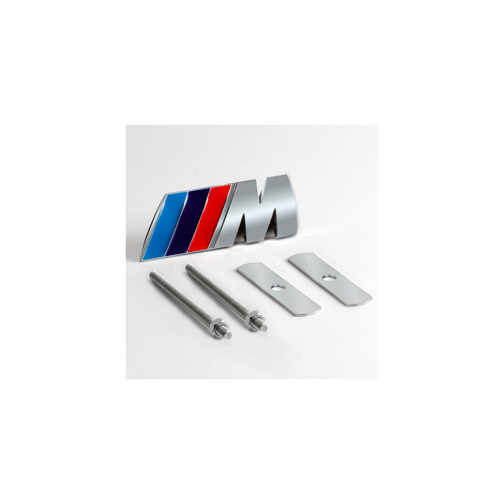 (Silver + Blue Red) Car 3d Metal BMW M Front Grille Emblem Badge