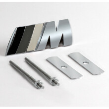 (Silver + White Black) Car 3d Metal BMW M Front Grille Emblem Badge