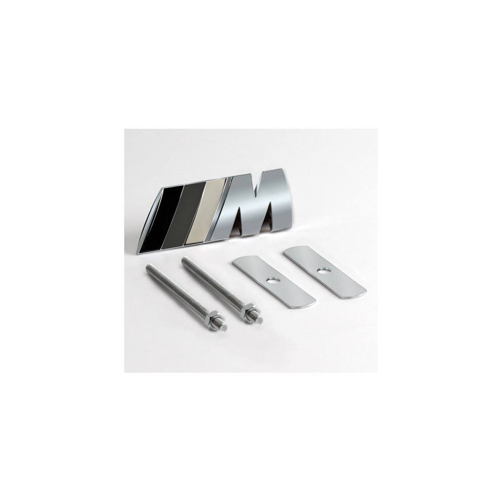 (Silver + White Black) Car 3d Metal BMW M Front Grille Emblem Badge