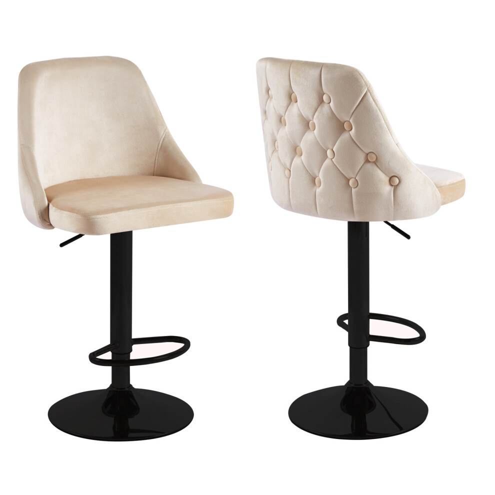 (Set of 2 stools, Cream+Black Base) 1/2x Breakfast Velvet Bar Stools Swivel Gas Lift Rest Chair Kitchen Barstool UK