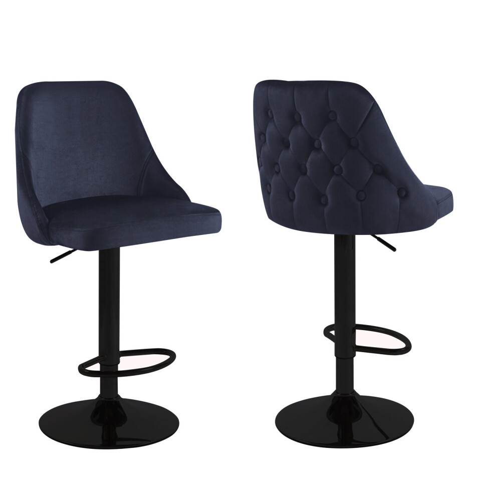 (Set of 2 stools, Black+Black Base) 1/2x Breakfast Velvet Bar Stools Swivel Gas Lift Rest Chair Kitchen Barstool UK