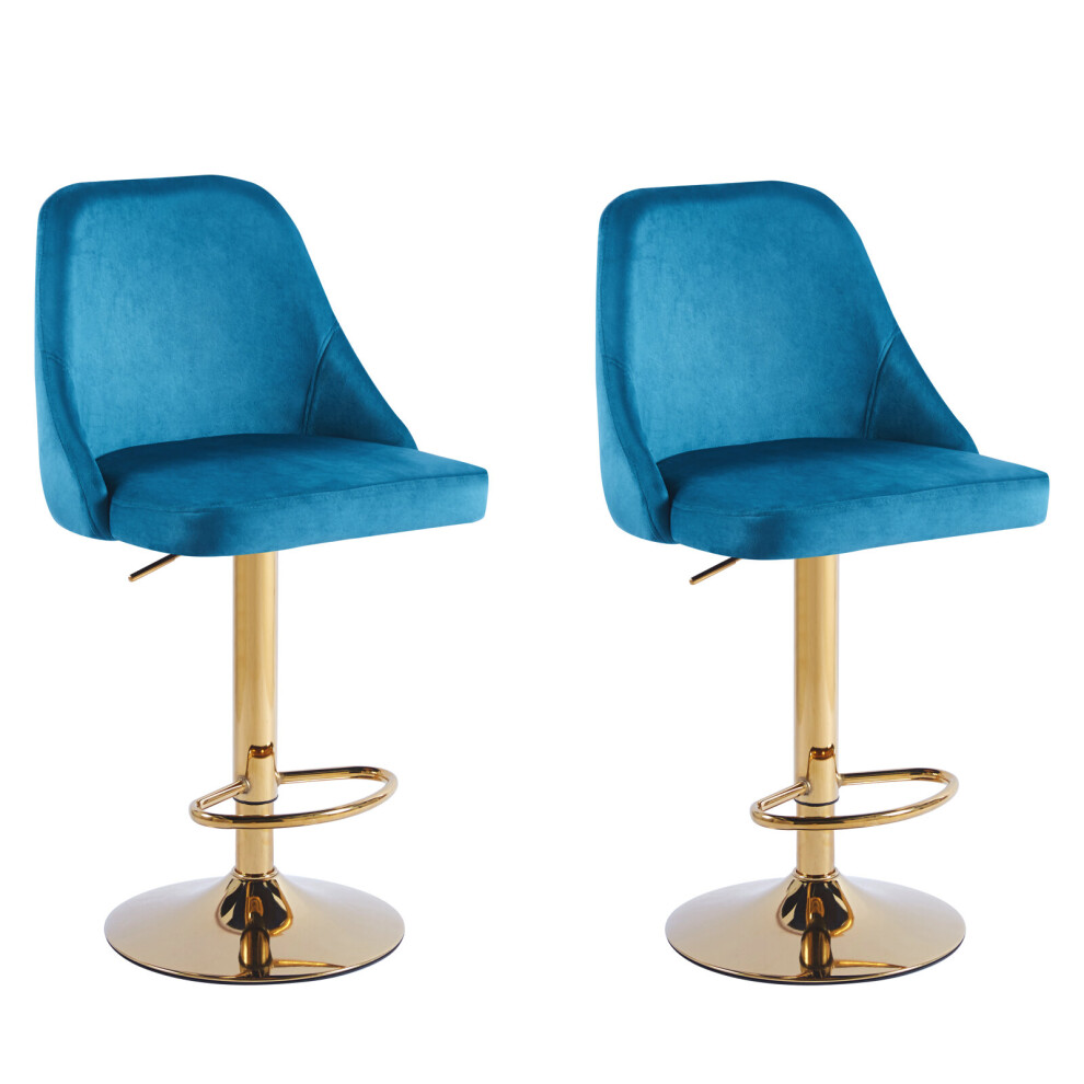 (Set of 2 stools, Teal+Gold Base) 1/2x Breakfast Velvet Bar Stools Swivel Gas Lift Rest Chair Kitchen Barstool UK