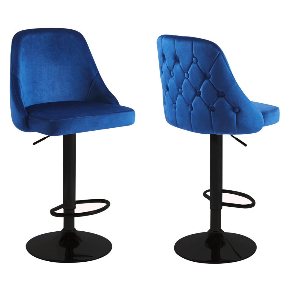 (Set of 2 stools, Blue+Black Base) 1/2x Breakfast Velvet Bar Stools Swivel Gas Lift Rest Chair Kitchen Barstool UK