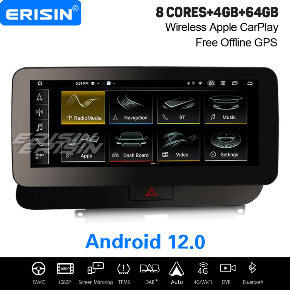 10.25" Ips 8-Core Android 12 Car Stereo For Audi Q5 2009-2016 Dab+ Satnav Carplay Wifi 4Gb+64Gb 737655236385