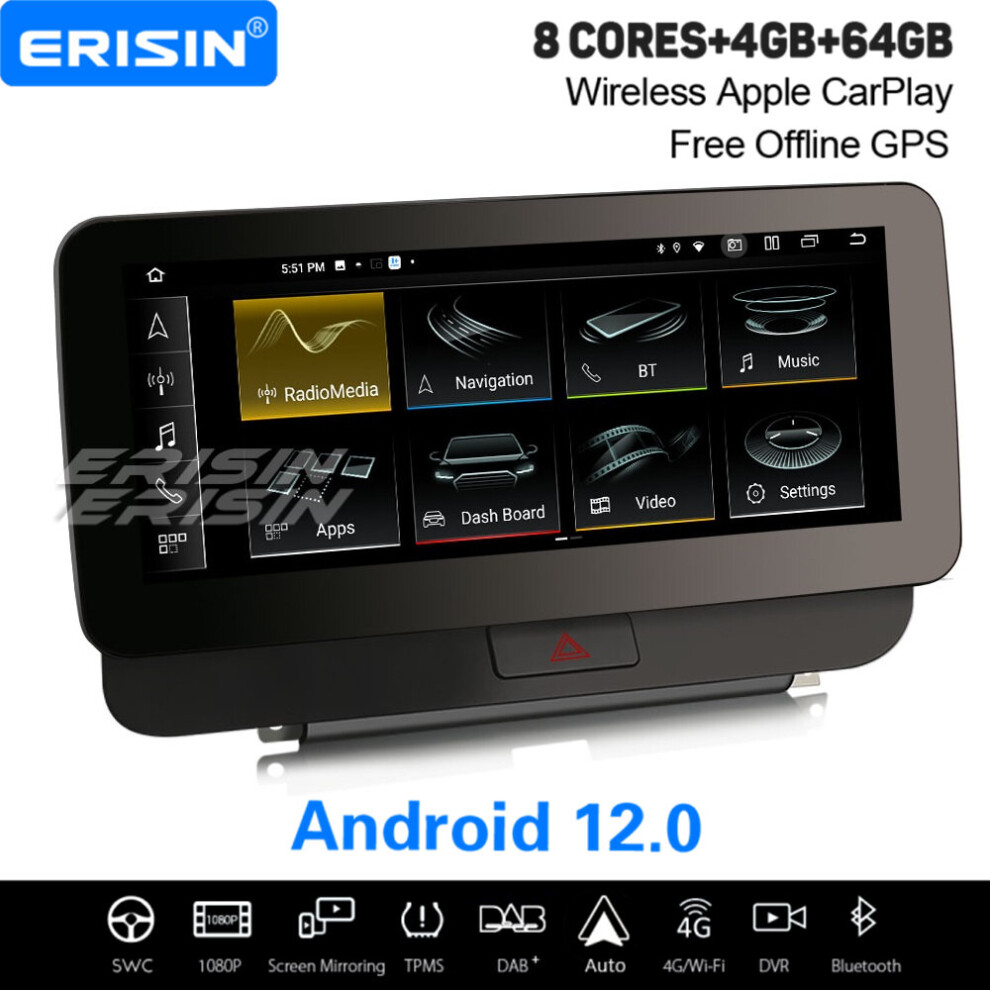 10.25" Ips 8-Core Android 12 Car Stereo For Audi Q5 (High Configuration) Dab+ Satnav Carplay Wifi 4Gb+64Gb 737655236392