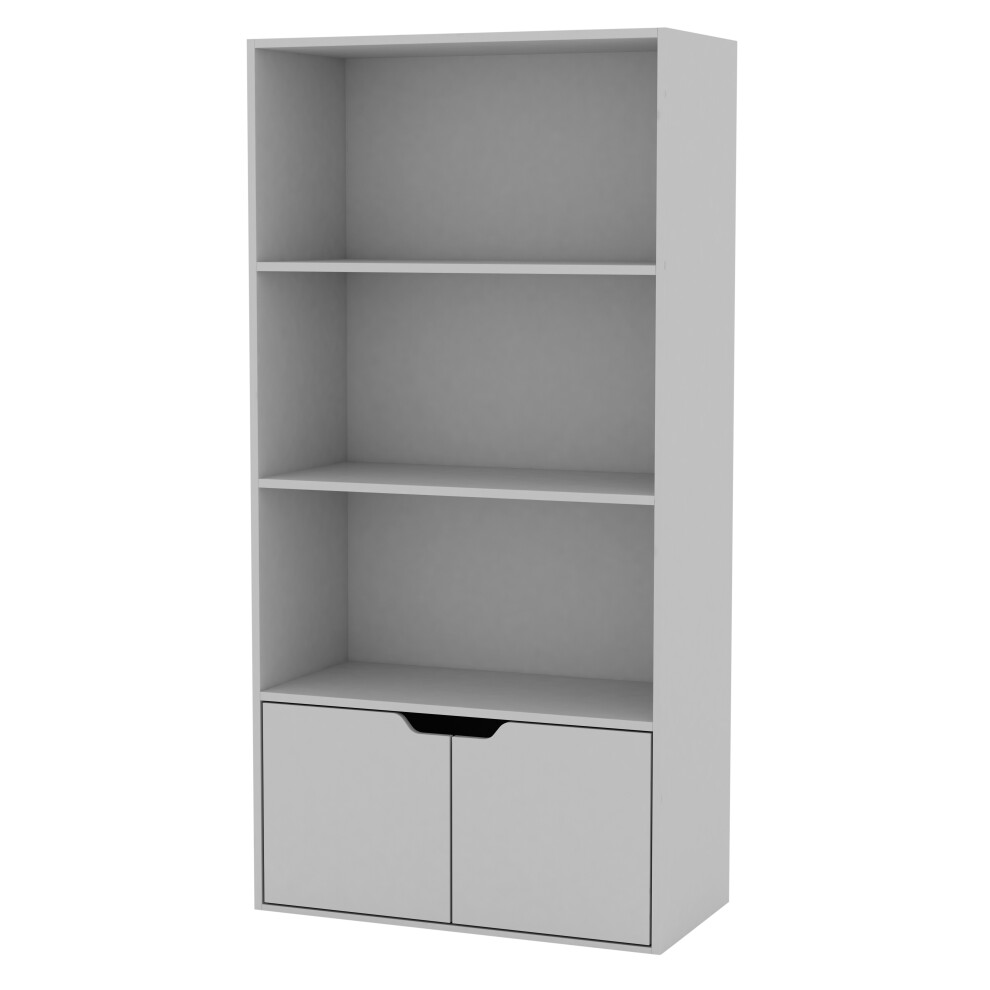 (White, White) 4 Tier Wooden Bookcase with Doors Shelving Cabinet