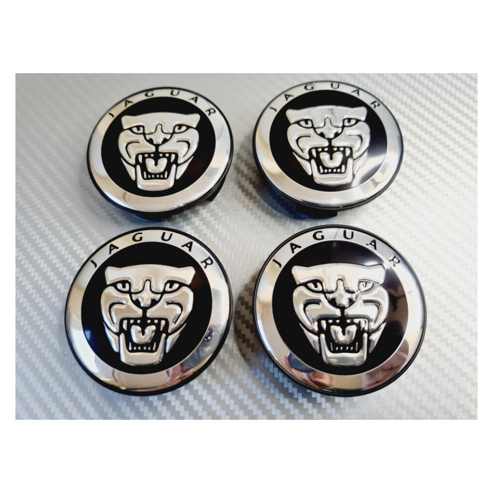 Jaguar Black Wheel ABS Centre Caps Set Of 4 59Mm X,Jr,J6,Xf Type Hub