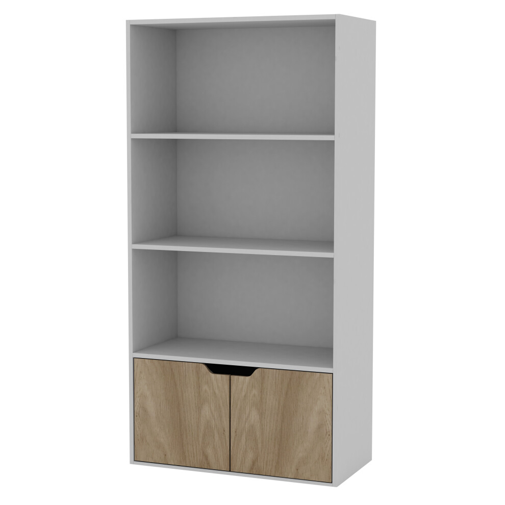 Urbn Living (, Oak) 4 Tier Wooden Bookcase With Doors Shelving Cabinet White
