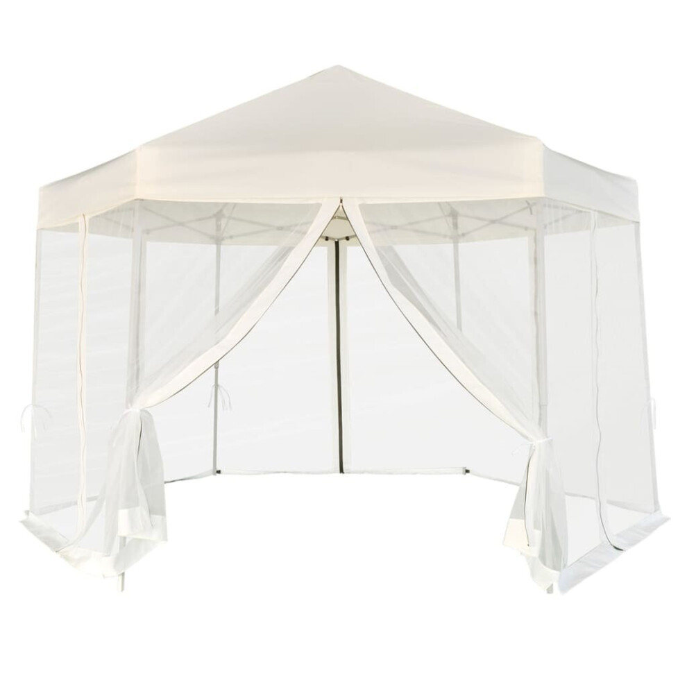 vidaXL Hexagonal Pop-Up Marquee with 6 Sidewalls Cream White 3.6x3.1m Gazebo