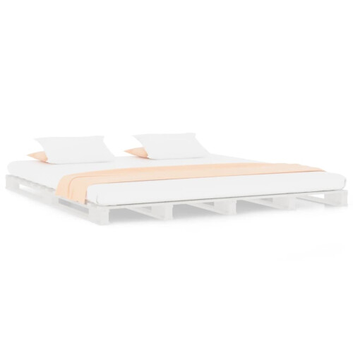 VidaXL vidaXL Solid Wood Pine Bed Frame White 200x200 cm Wooden Bed Base Bedstead