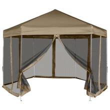 vidaXL Hexagonal Pop-Up Marquee with Sidewalls 3.6x3.1 m Taupe 220g/m² Canopy