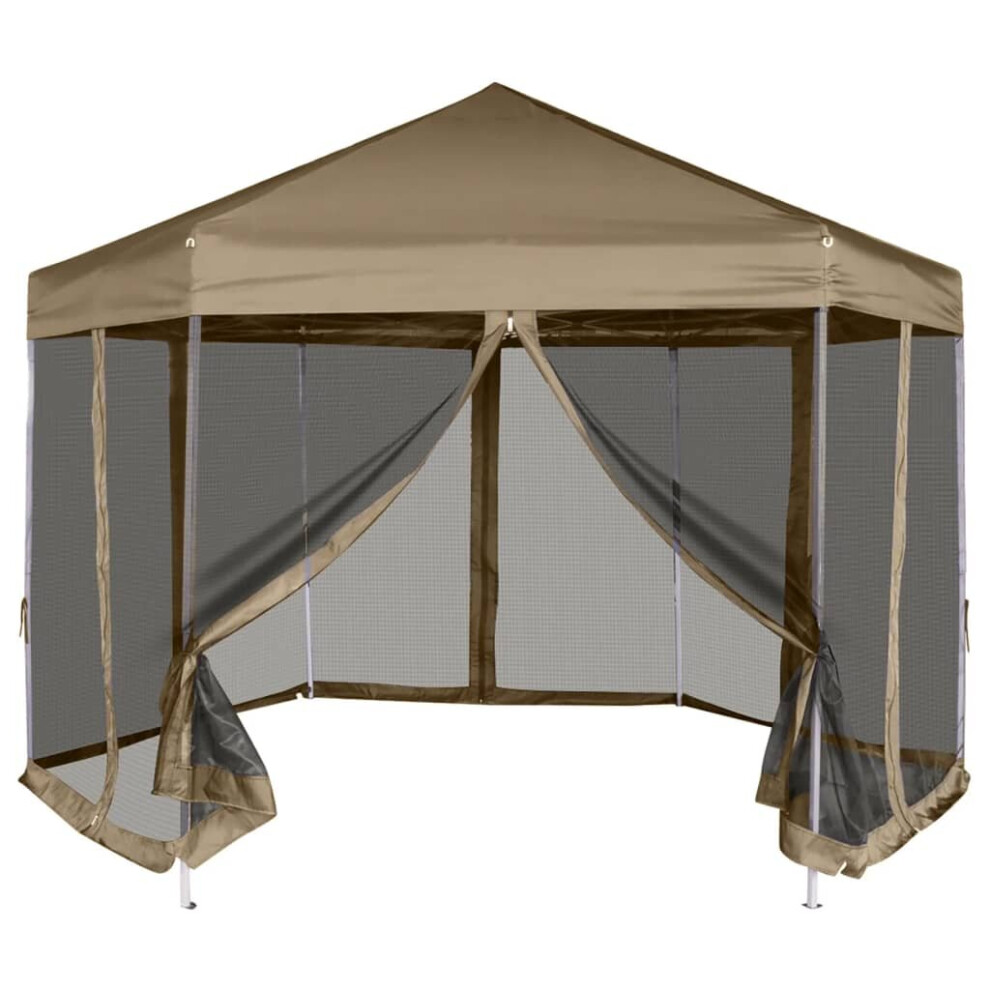 vidaXL Hexagonal Pop-Up Marquee with Sidewalls 3.6x3.1 m Taupe 220g/mÂ² Canopy