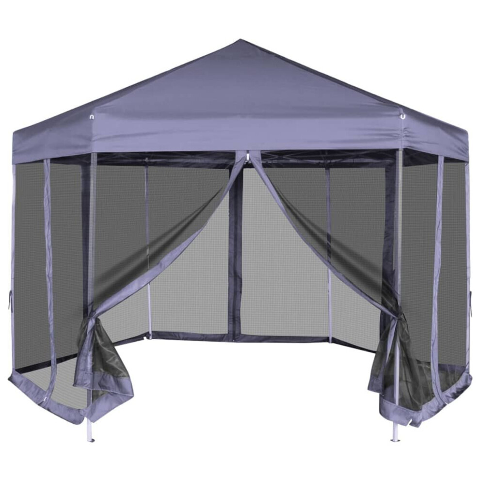 vidaXL Hexagonal Pop-Up Marquee with 6 Sidewalls Dark Blue 3.6x3.1m Gazebo