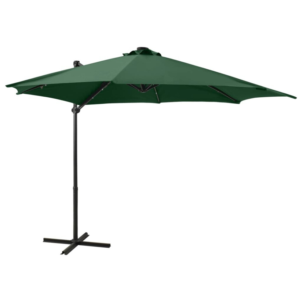 vidaXL Cantilever Umbrella with Pole and LED Lights Green 300 cm Sunshade