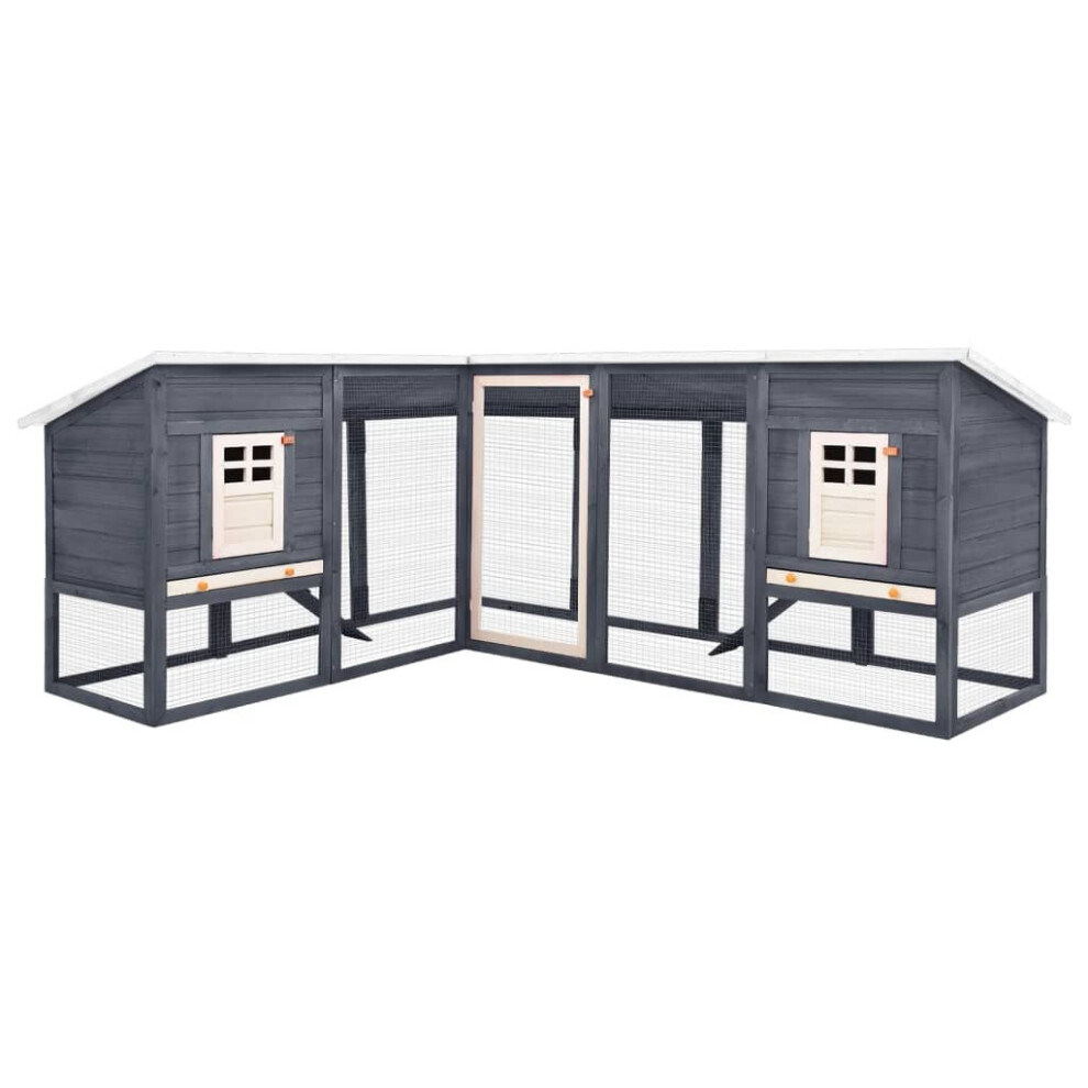 vidaXL Solid Fir Wood Outdoor Rabbit Hutch with Run Grey and White Play Pen