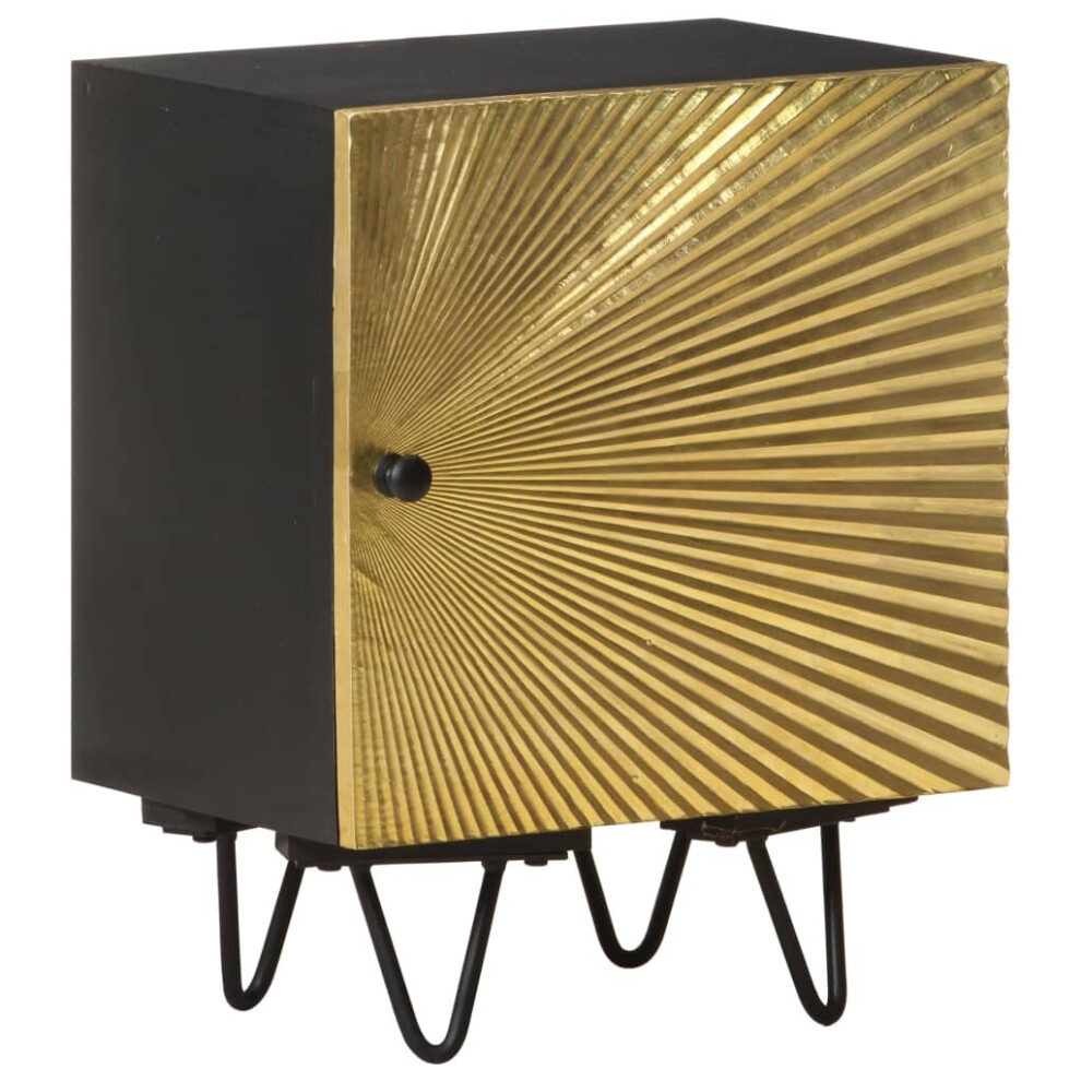 vidaXL Bedside Cabinet Side Table with Brass Front Bedstand Solid Mango Wood