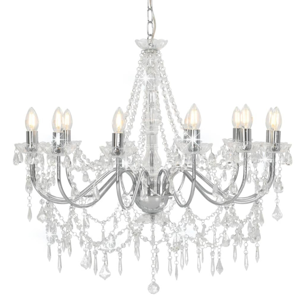 Vidaxl Chandelier With Beads 12X E14 Bulbs Hanging Ceiling Lamp Silver/Light