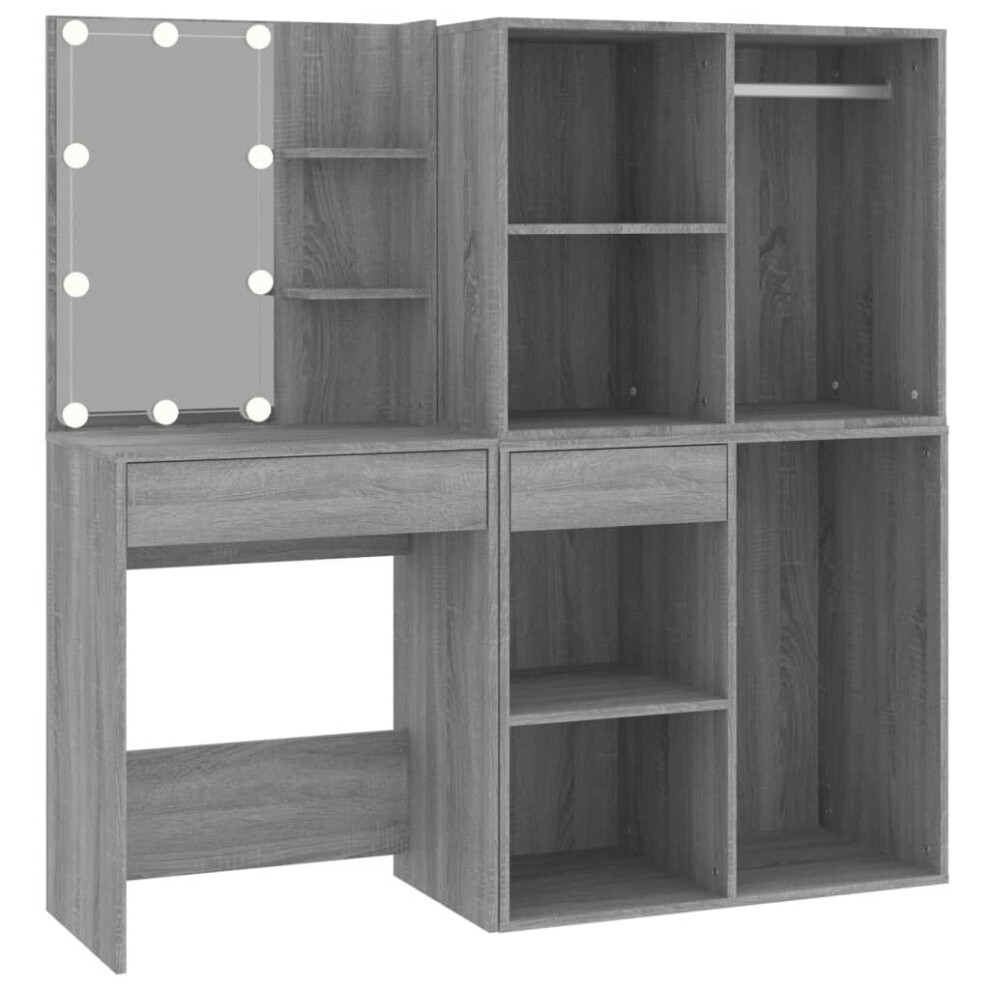 (Grey sonoma) vidaXL LED Dressing Table & Cabinets Engineered Wood Furniture Multi Colours