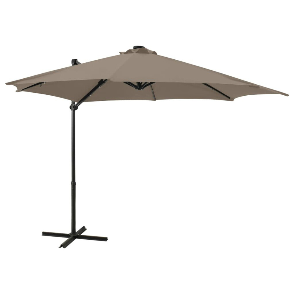 vidaXL Cantilever Umbrella with Pole and LED Lights Taupe 300 cm Sunshade