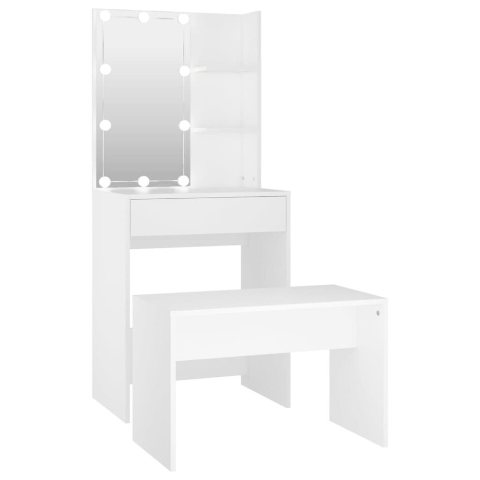 vidaXL Dressing Table Set with LED White Engineered Wood Makeup Vanity Desk