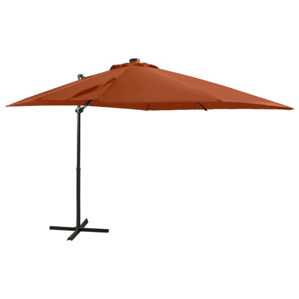 vidaXL Cantilever Garden Parasol with Pole and LED Lights Umbrella Terracotta