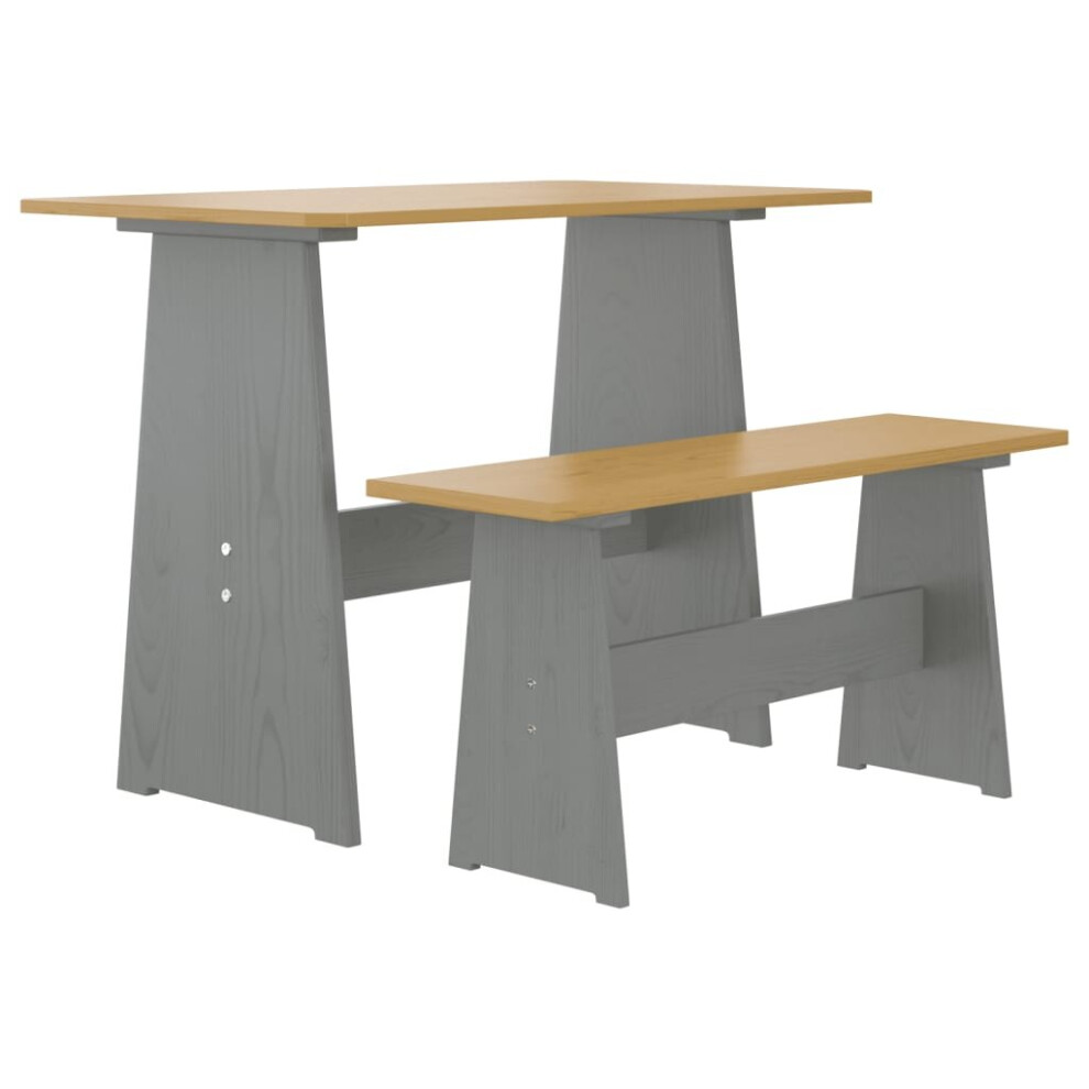 vidaXL Solid Wood Pine Dining Table with Bench Honey Brown and Grey Table Seat