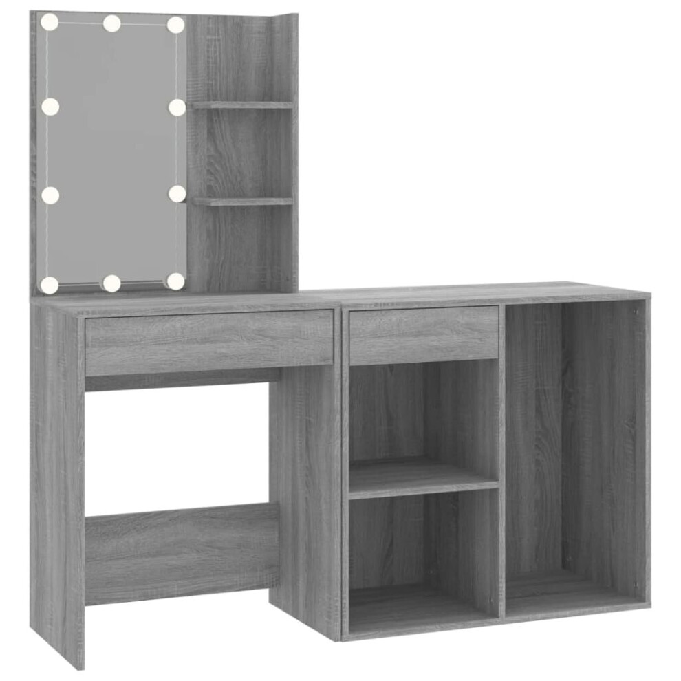 (Grey sonoma) vidaXL LED Dressing Table & Cabinet Engineered Wood Furniture Multi Colours