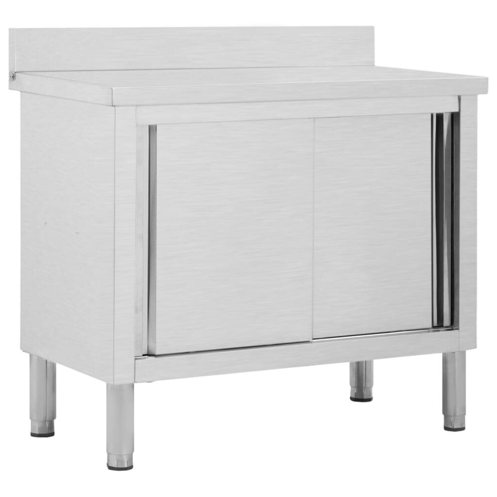 vidaXL Work Table with Sliding Doors 100cm Working Storage Cabinet Kitchen