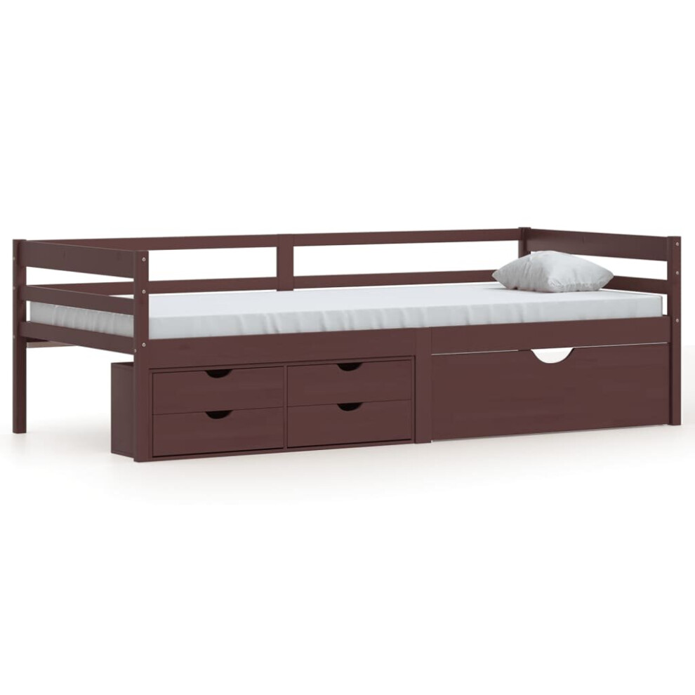 vidaXL Solid Wood Pine Bed Frame with Drawers & Cabinet Dark Brown 90x200 cm