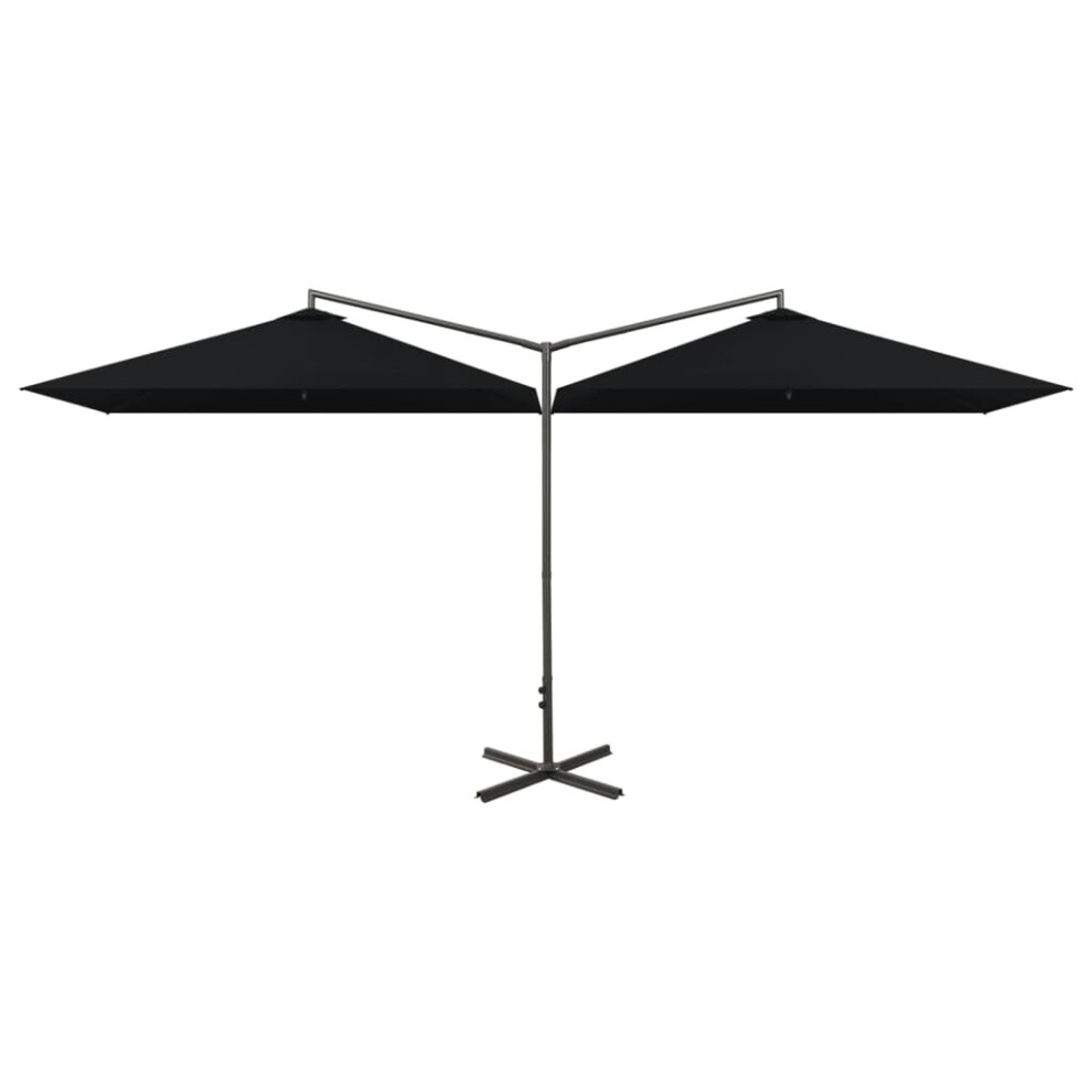 Vidaxl Double Garden Parasol With Steel Pole Sunshade Outdoor Umbrella Black