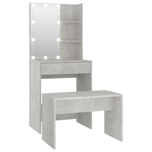 VidaXL vidaXL Dressing Table Set with LED Concrete Grey Engineered Wood Makeup Table