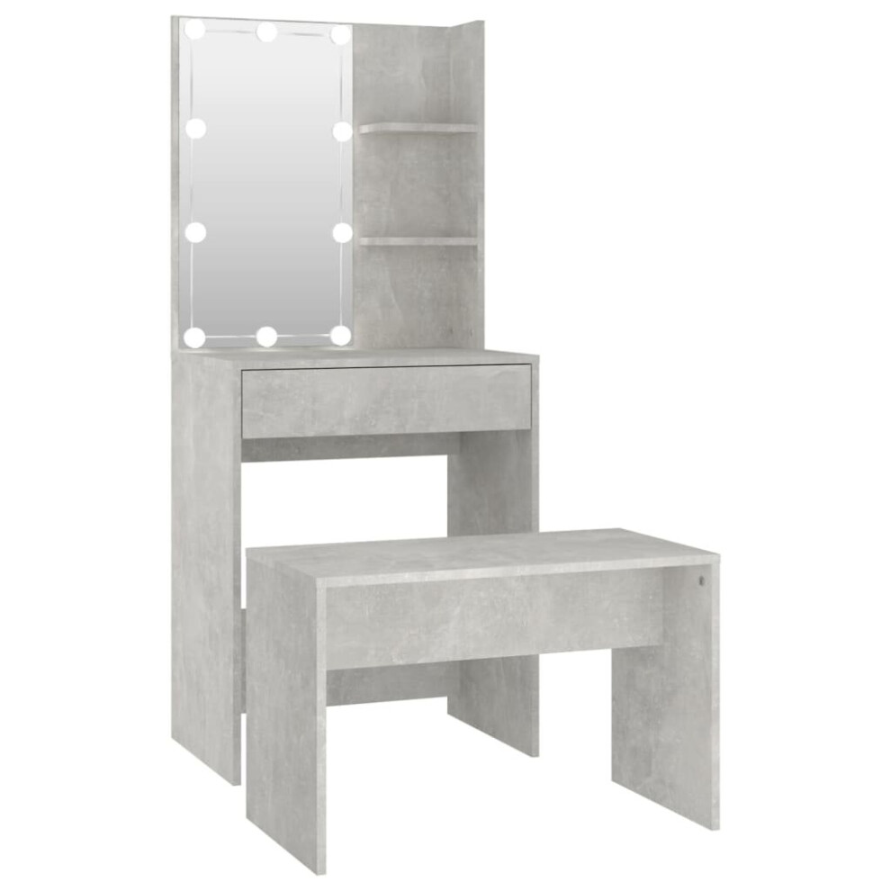 vidaXL Dressing Table Set with LED Concrete Grey Engineered Wood Makeup Table