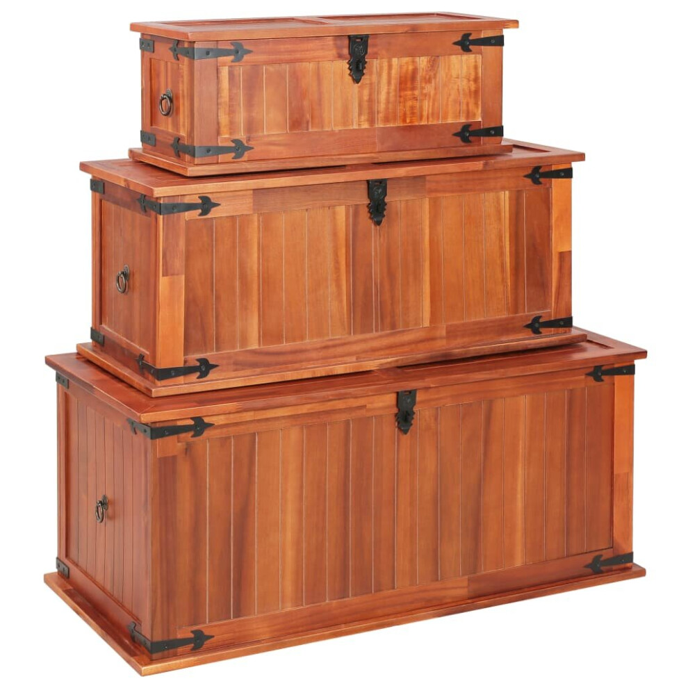 vidaXL 3x Solid Acacia Wood Storage Chests Cabinet Trunk Organiser Box Unit