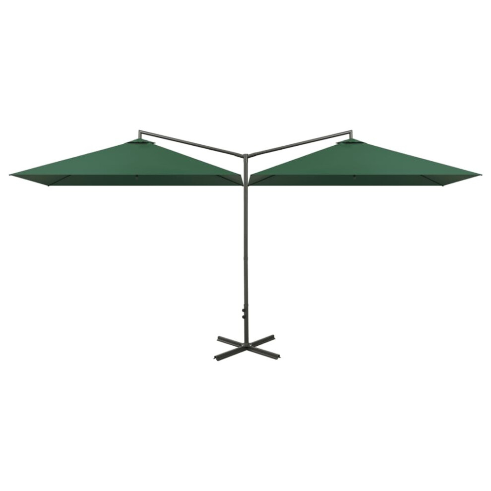 vidaXL Double Parasol with Steel Pole Green 600x300 cm Outdoor Umbrella Canopy