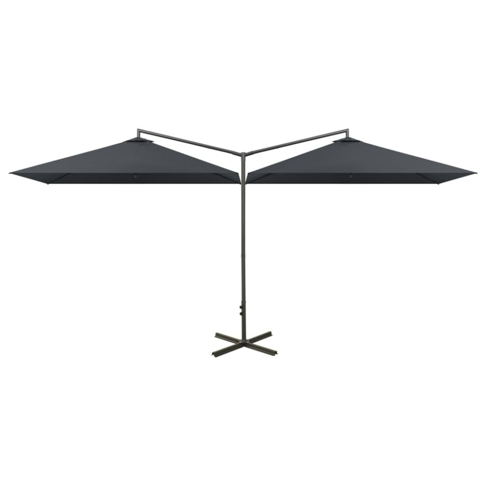 Vidaxl Double Garden Parasol With Steel Pole Shade Outdoor Umbrella Anthracite