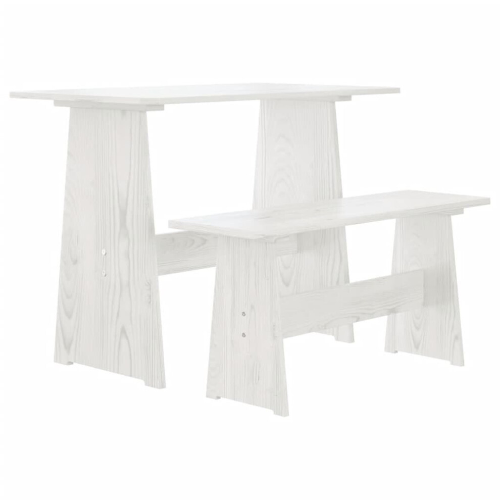 vidaXL Solid Wood Pine Dining Table with Bench White Dinner Table and Chair