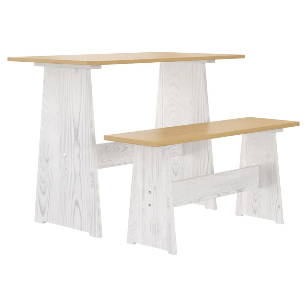 Vidaxl Solid Wood Pine Dining Table With Bench Honey Brown And Desk White